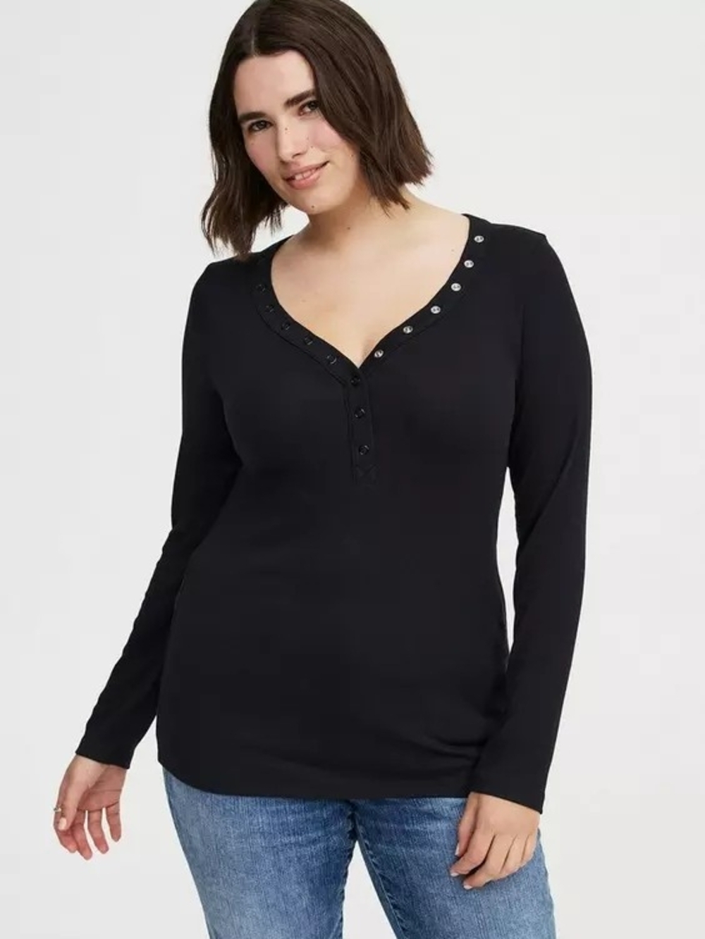 Torrid Ribbed Henley Long Sleeve Top In Black, Size 3x GUC
